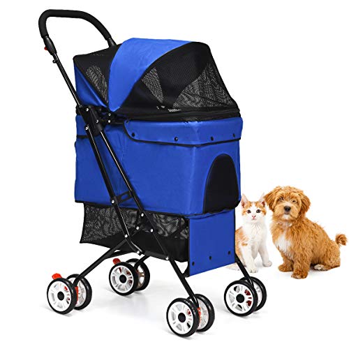 Giantex Pet Stroller Cat Dog Cage Stroller, One-Click Folding Pet Travel Carrier