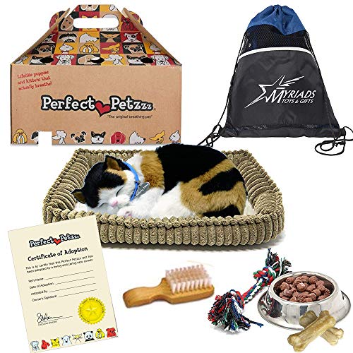 Perfect Petzzz Sleeping Calico Cat Plush Toy with Dog Food