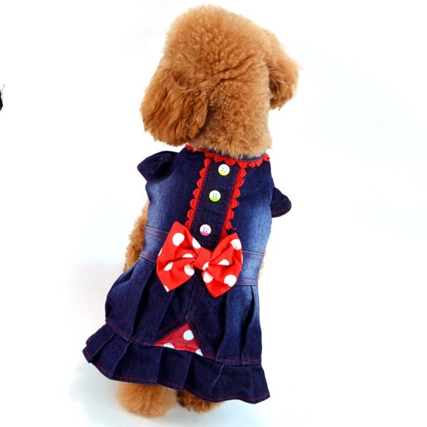 New Clothing For Dogs Dots Bows Denim Skirt Red Brand Pet