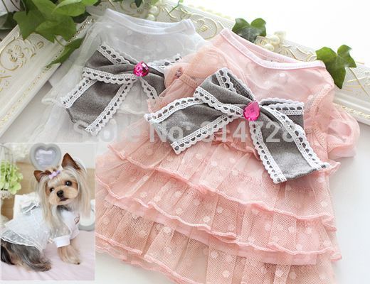 Free new arrival chiffon layers big crystal bow tie dog dresses