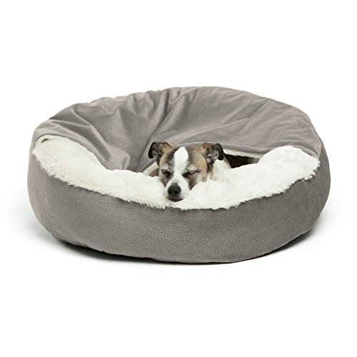 Best Friends by Sheri Cozy Cuddler, Grey - Luxury Dog and Cat Bed with Blanket for Warmth and Security - Offers Head, Neck and Joint Support - Machine Washable