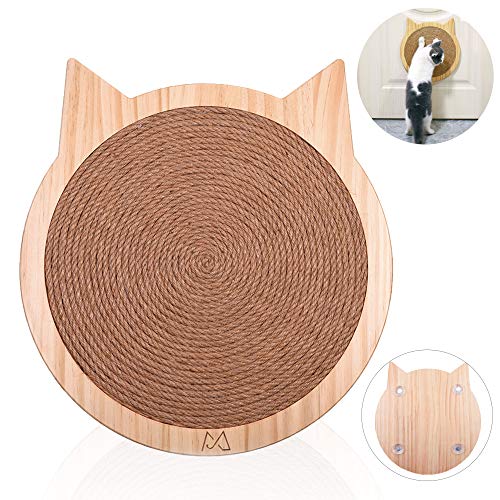 Cat Scratching Pads with 4 Suction Cups, Wooden Cat Ears Sisal Scratcher Board
