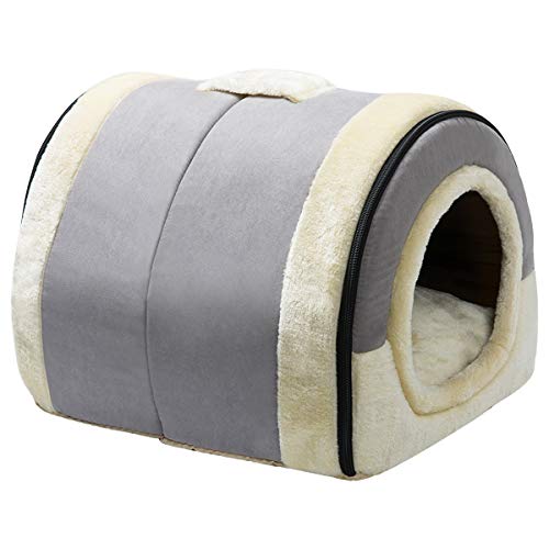 Hollypet Suede Self-Warming 2 in 1 Foldable Cave House Shape Nest