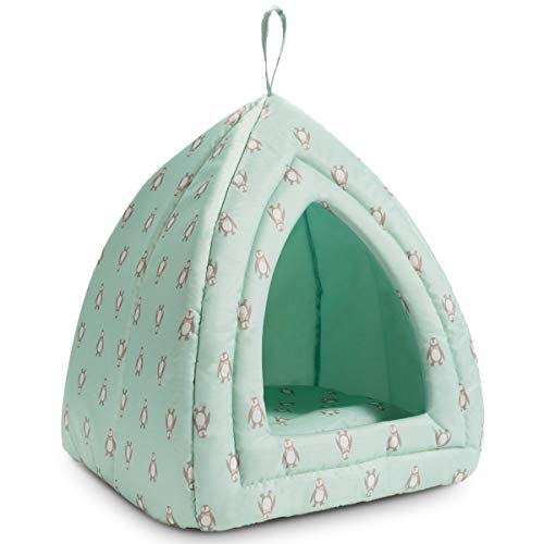 Hollypet Self-Cooling Pet Bed for Cats Rabbits 2 in 1 Comfortable Triangle Nest Tent House for Summer, Penguin