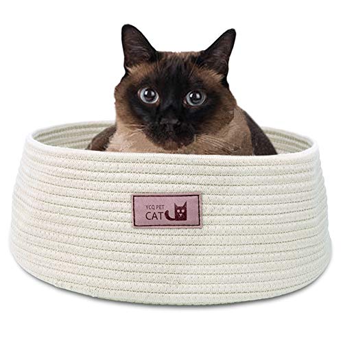 Round Cat Bed Basket Nest Cotton Rope Woven Warm Medium Pet Sleeping Bed