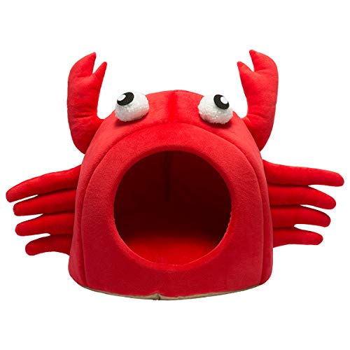 Hollypet Self-Warming Crab Pet House Bed 2 in 1 Foldable Removable Cushion Mat for Dogs and Cats, 14.6 x 14.6 inches