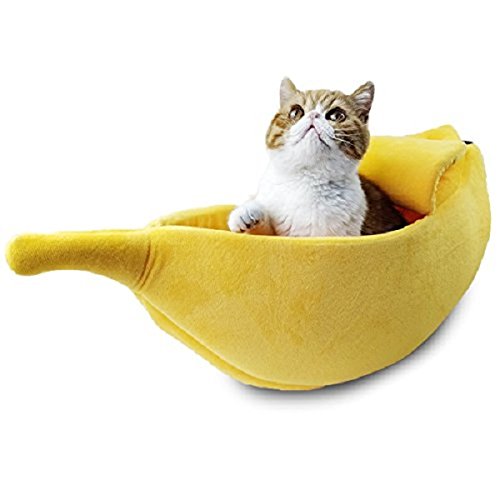 WarmShe Pet Cat Bed House Cute Banana, Warm Soft Punny Dogs Sofa Sleeping Playing Resting Bed, Lovely Pet Supplies for Cats Kittens, Medium