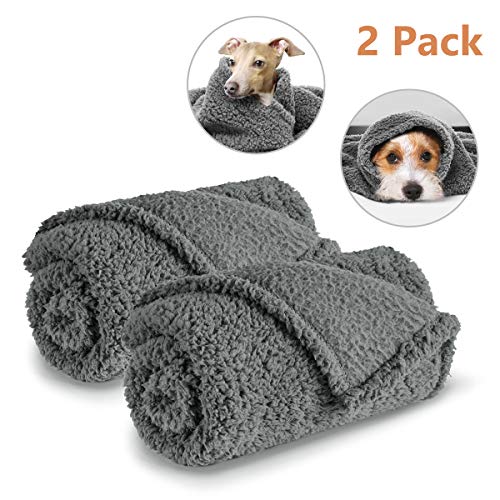 AIPERRO 2-Pack Premium Fluffy Fleece Dog Blanket, Soft and Warm Gray Pet Blanket Washable Puppy Cat Blankets and Throws, Small ...