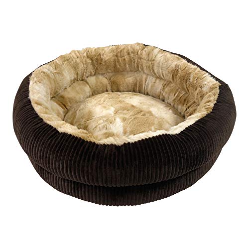 Pet Craft Supply Round Cat Bed - Cute and Comfortable Self Warming Plush Calming Cat Bed for Indoor Cats