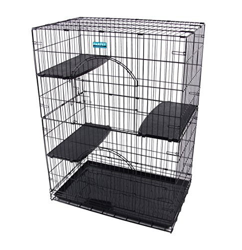 PARPET Foldable Cat Wire Cages/Pet Playpen,2 Door, Includes 3 Perches