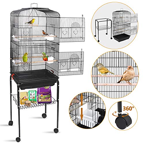 SUPER DEAL 59.3''/53'' Rolling Bird Cage Large Wrought Iron Cage