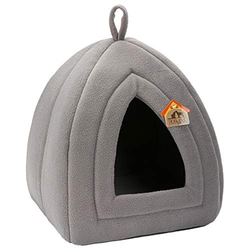 Hollypet Self-Warming 2 in 1 Foldable Comfortable Triangle Cat Bed Tent House