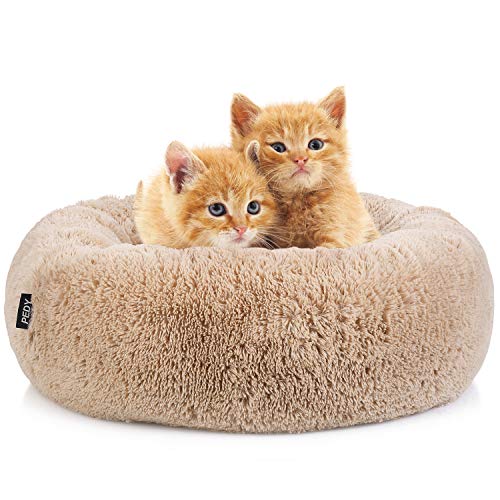 Pedy Round Pet Bed, Luxury Fur Donut Cuddler, Cats and Dogs Self-Warming Plush