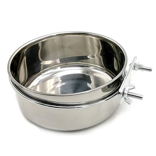 Food & Water Bird Cup with Clamp Holder Stainless Steel Coop Cup