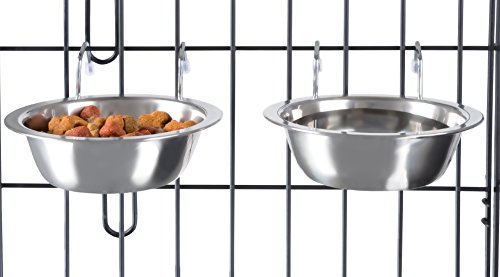 Stainless Steel Hanging Pet Bowls for Dogs and Cats- Cage, Kennel