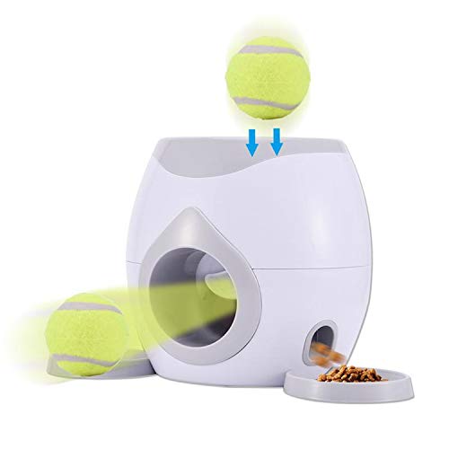 ZZmeet Pet Dog Toy Training Pet Ball Launcher Toy Dog Fun Tennis Food Reward Machine Thrower Interactive Treatment Slow Feeder Toy New,White