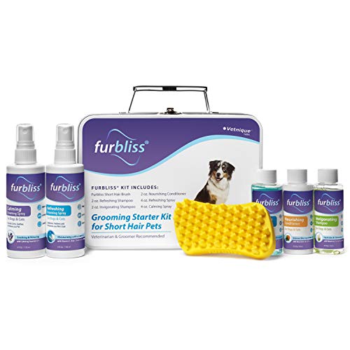Furbliss Grooming Kit for Dogs, Cats and Pets with Short Hair - Cat/Dog Shampoo, Cat/Dog Conditioner, Cologne Sprays and The Brush Included