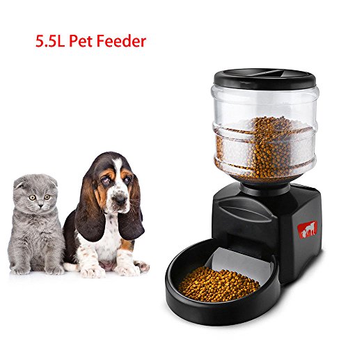 KANING Automatic Pet Feeder,5.5L LCD Display Microphone Device Automatic