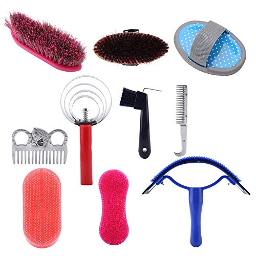 Yosooo Equine Horse Grooming Kit,10 Piece Equine Care Series Set Horse Cleaning Tool Brush Comb Grips Set