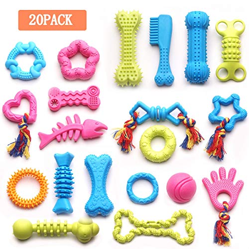 YUNKINGDOM 20 Pack Rubber Ball Tug Squeaky Teething Dog Toys