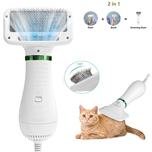 Townshine Pet Hair Dryer,2 in 1 Portable Home Pet Grooming Hair Dryer with Slicker Brush Adjustable Temperature Settings Effectively Reduces Shedding for Small, Medium and Large Pets (White)