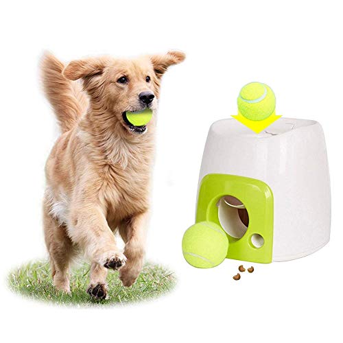 iBaste_S Small Automatic Ball Launcher Food Reward Machine with Tennis Ball Interactive Fetch and Treat Pet Ball Play Toy Game for IQ Training