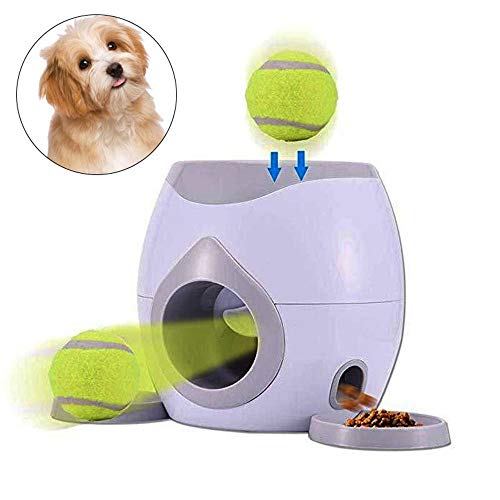 Hamkaw Dog Ball Launcher, Food Reward Machine, Interactive IQ Training Toy Breed Dog Food Enrichment Toys for Small Large Dogs, with 1 Feeding Spoon/ 1 Baseball/ 2 Detachable Plate