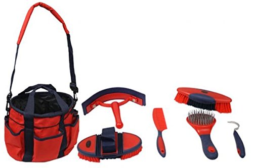 Showman 6 Piece Soft Grip Grooming Kit with Strapped Bag and Pockets