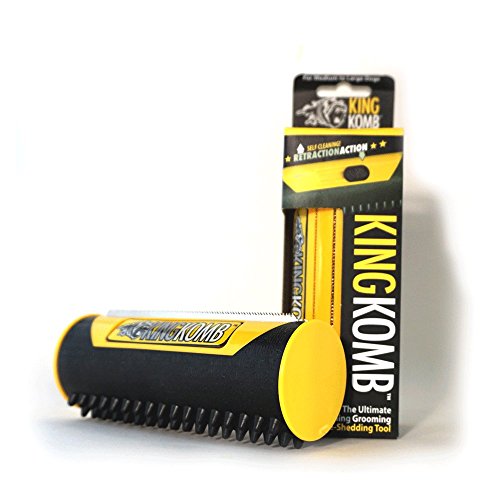 New and Improved King Komb Retractable 3 Blade Brush With Rubber Bristles For Shedding Dogs And Cats Pet Grooming Tool Easy to Clean Yellow Large