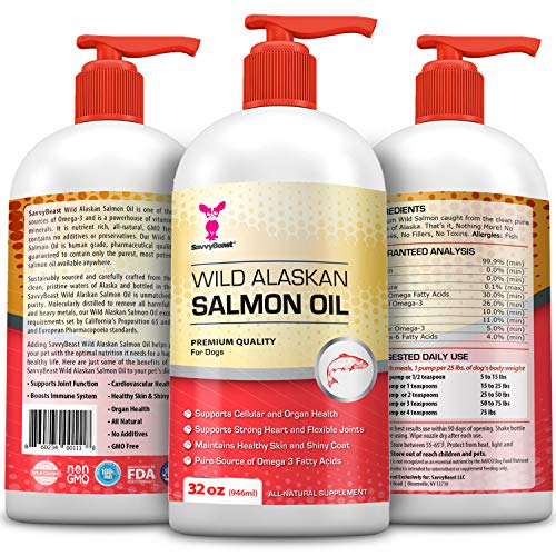 Wild Alaskan Salmon Oil for Dogs, Cats, Ferrets - 16 & 32oz Pure Unscented Liquid Omega 3 Fatty Acid Fish Oil for Dogs - EPA DHA Supplement for Pets - Helps Joints, Dry Skin, Coat - Just Pump on Food