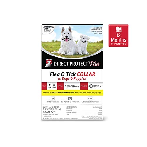 Direct Protect Plus Flea & Tick Collars for Dogs & Puppies, One Size Fits All, 2-Pack, 12 Months Protection