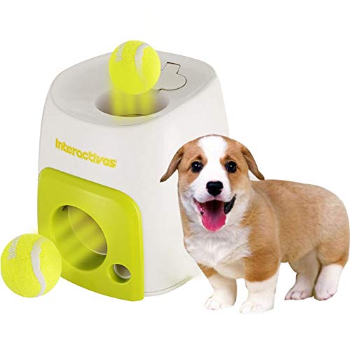 Automatic Ball Launcher Dog Toy Dog Interactive Treat Launcher Toy Interactive Tennis Ball Throwing Machine Fun Food Dispenser Thrower Toy for Dog Training, 1 Ball Included(Green)