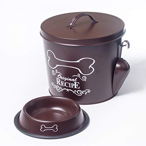 The PetSteel - Chocolate Dog Decorative Canister with Bowl and Scoop