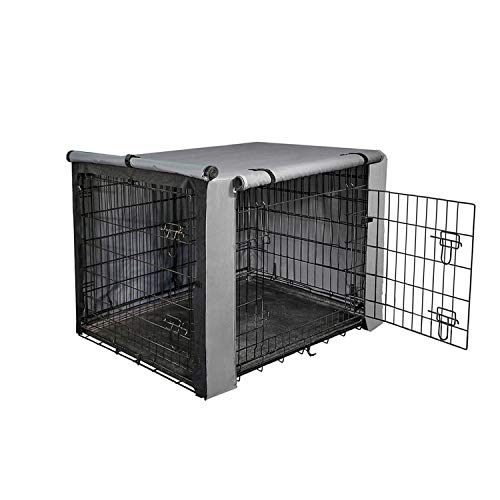 yotache Dog Crate Cover for 24" Small Double Door Wire Dog Cage, Lightweight 600D Polyester Indoor/Outdoor Durable Waterproof & Windproof Pet Kennel Covers, Gray