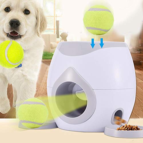 Lianle Interactive Pet Ball Launcher Food Reward Machine Thrower Treatment Slow Feeder Toy，Automatic Tennis Ball Feeders for Cats and Dogs