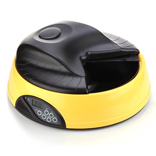 Flexzion Automatic Dog Feeder 4 Meals (Yellow) Programmable Timer Pet