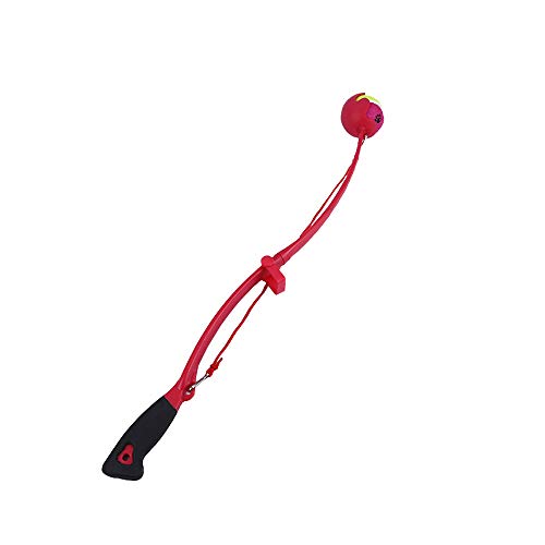 Realistic Gifts Light Weight Dog Tennis Ball Thrower - No Touching Flexible Plastic Launcher Comfortable Throw Up Handle - Outdoor Rubber Ball on Rope Puppy Toy for Training Exercise
