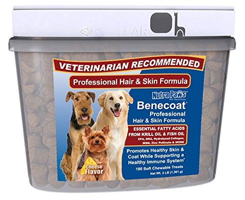 Benecoat Fish Oil for Dogs w Krill Oil, Omega 3 Fatty Acids, EPA, DHA, Collagen, MSM and Zinc | Value Size 180ct | the Best Cheese Flavored Skin and Coat Supplement for Sensitive, Dry, Itchy Skin.