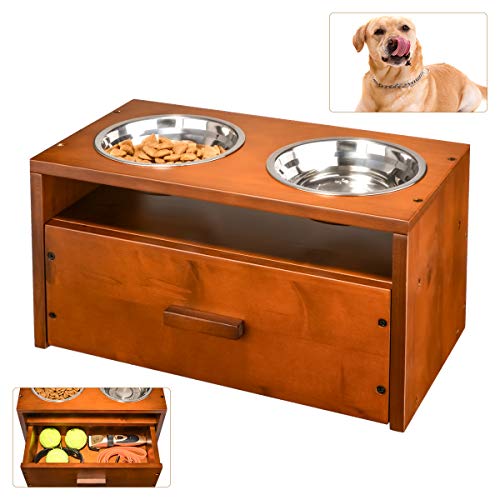 XCSOURCE Raised Pet Bowls for Dog, Wooden Elevated Dog Bowl