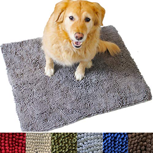 Enthusiast Gear Dog Mud Door Mat | Ultra Absorbent Microfiber Chenille Non-Slip Doormat, Dog Bowl Floor Mat, Crate Rug - No More Dirty Dogs with Muddy Paws - Washable - Grey