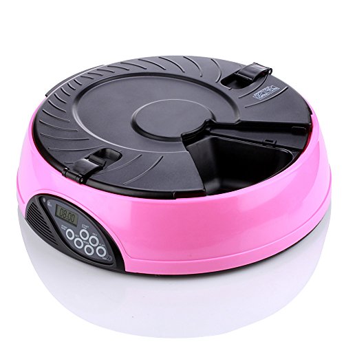Flexzion Automatic Dog Feeder 6 Meals (Pink) Programmable Timer Pet