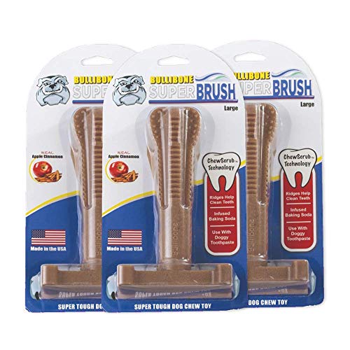 Bullibone SuperBrush: Dog Teeth Cleaning Bristly Brushing Stick - Durable Long Lasting Nylon Apple Cinnamon Chew Toy for Canine Oral Care, Dental Health and Anxiety