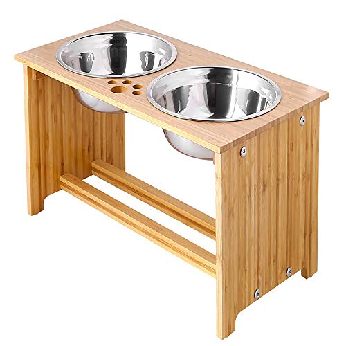 FOREYY Raised Pet Bowls for Cats and Dogs, Bamboo Elevated Dog Cat Food
