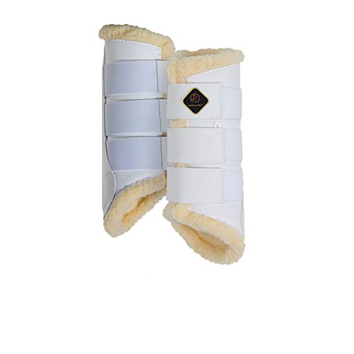 Kavallerie Dressage Horses Boots: Fleece-Lined Faux Leather Woof Brushing Boots for Training, Jumping, Riding, Eventing - Quick Wear for Breathable, Lightweight & Impact-Absorbing Wrap White