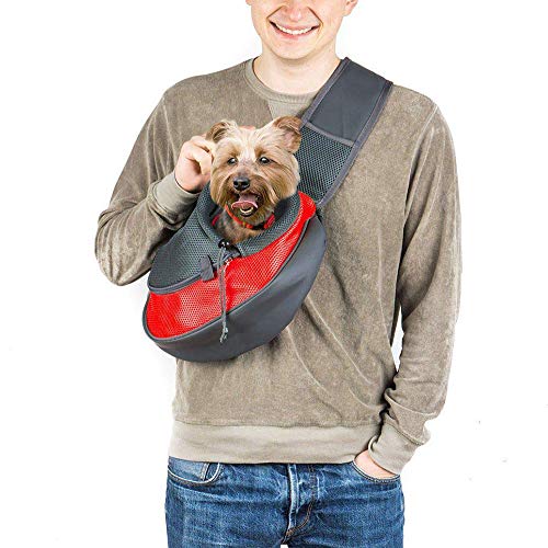 MTHDD Pet Dog Cat Carrier Sling Hands-Free Shoulder Travel Bag Outdoor Reversible Pouch Mesh Shoulder Carry Bag Tote Handbag Carrier,Red,L372925cm
