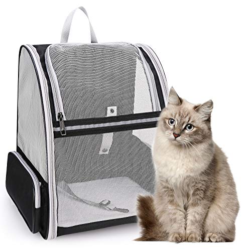 Lollimeow Pet Carrier Backpack for Dogs and Cats,Puppies,Fully Ventilated Mesh,Airline Approved,Designed for Travel, Hiking, Walking & Outdoor Use（Black）