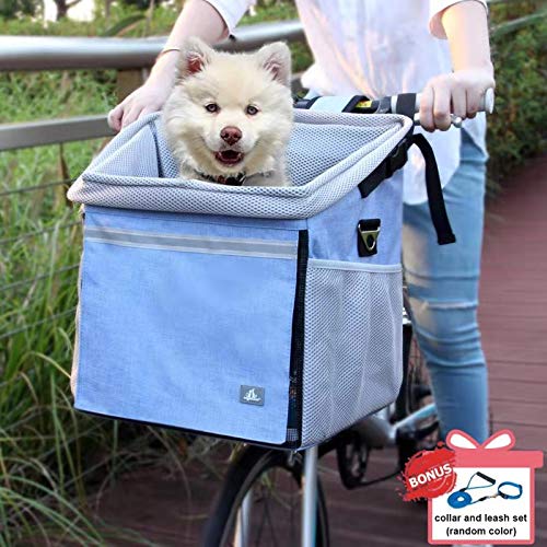 RAYMACE Dog Bike Basket Bag with Reflective Stripe Pet Bicycle Booster Carrier