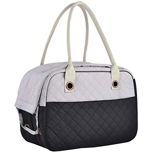 MG Collection Black/Gray Designer Inspired Stylish Quilted Soft Sided Travel Dog and Cat Pet Carrier Tote Hand Bag