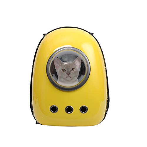 BOSON Pet Cat Dog Carrier Backpack Traveler Bubble Space Capsule Travel Bag Breathable Tote for Kitten Doogie Puppy (yellow-0106)