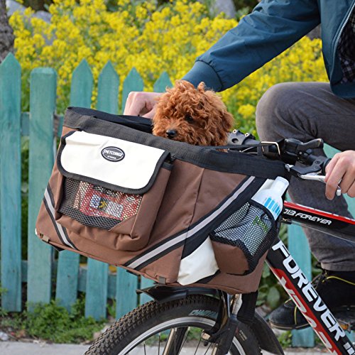 Hillwest Pet Bike Basket Bag Bicycle Front Carrier Pet Dog Bicycle Carrier Bag Basket Puppy Dog Cat Travel Bike Carrier Seat Bag for Small Dog Products Travel Accessories Brown